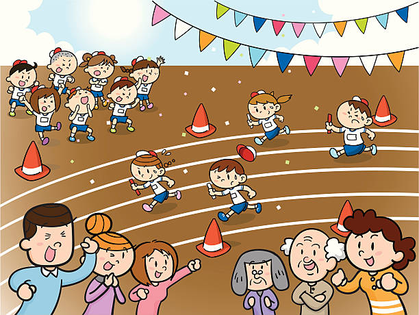 Vector illustration that depicted scene of relay of athletic meet.